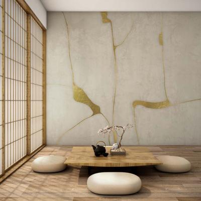 Papier peint style japonais beige et doré Kintsugi