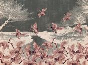 Papier peint oiseaux grues japonaises et paysage Begin To Fly