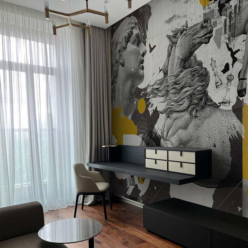 Papier peint design italien panoramique noir et jaune Kouroikorai