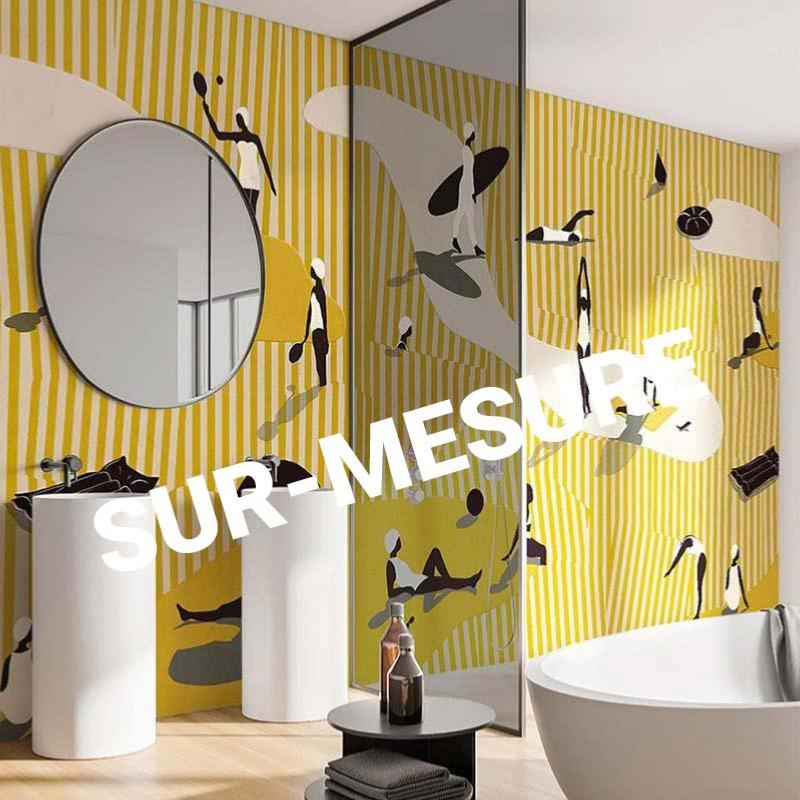 Papier peint étanche pour salle de bain balnéaire jaune Bagnanti  SUR-MESURE