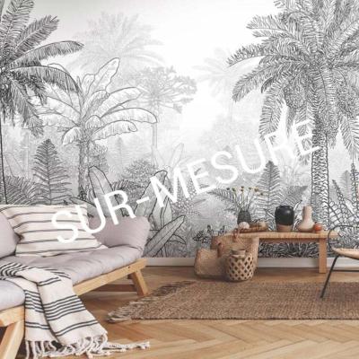 Papier peint jungle panoramique gris et blanc Lombok SUR-MESURE