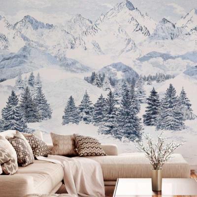 Papier peint panoramique montagnes bleu et blanc Les Cimes