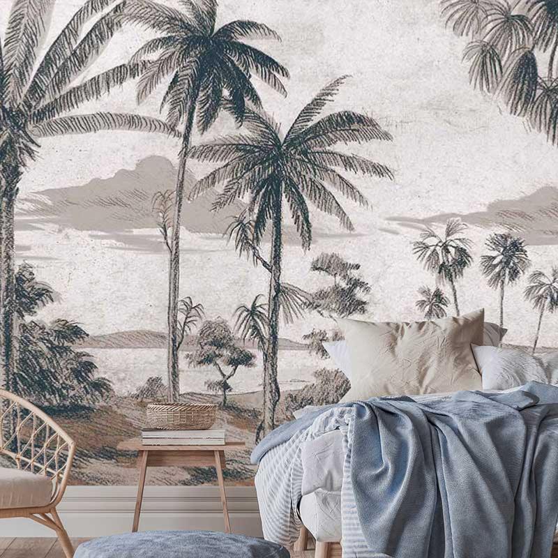 Plage tropicale avec palmier - papier peint