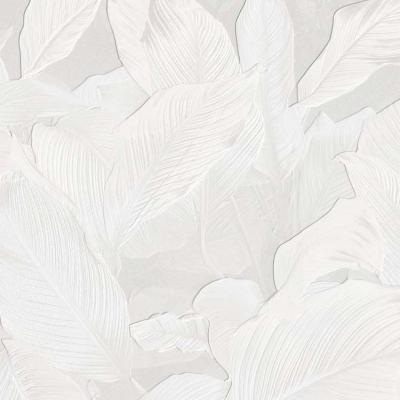 Papier peint panoramique effet 3D feuillage blanc Ethereal