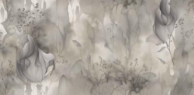 Papier peint feuillage panoramique beige et mauve Water Ink