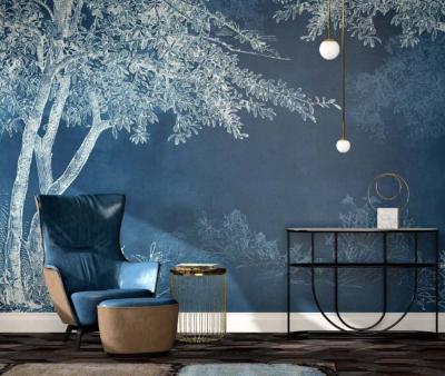 Papier peint design arbre bleu Selva