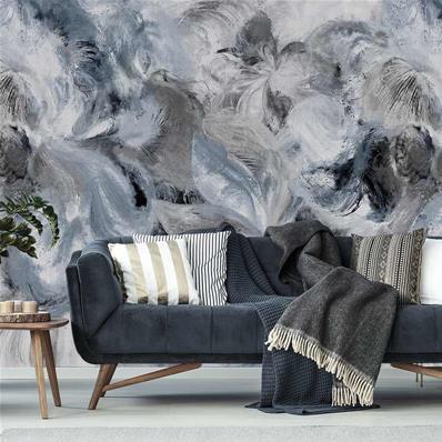 Papier peint chambre luxe gris et bleu Tempest