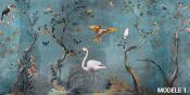Papier peint panoramique oiseaux Ibis Bleu SUR MESURE