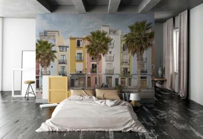 Papier peint architecture colorée panoramique Lisboa