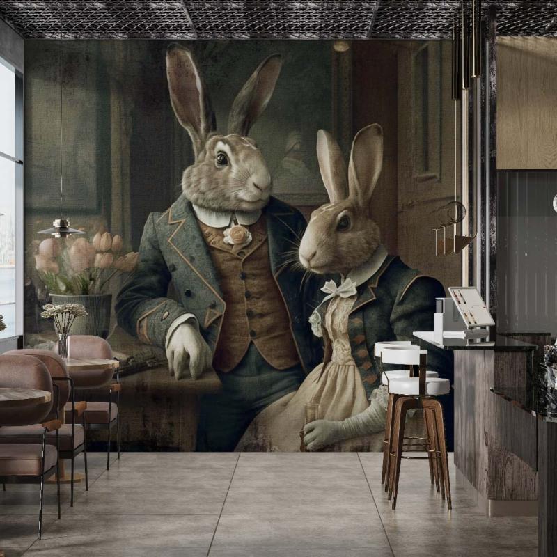 Papier peint panoramique pour cuisine ou restaurant lapins Rab-Bit