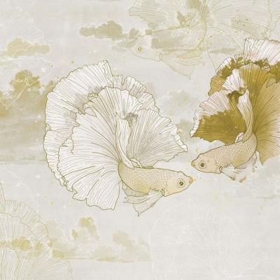 Papier peint panoramique poissons ocre et beige Kombat