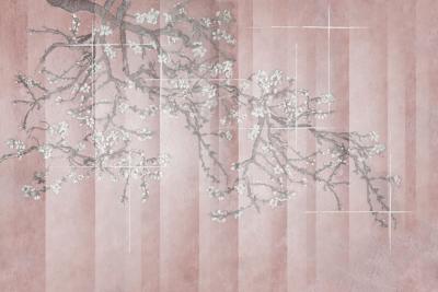 Papier peint branche cerisier du Japon rose panoramique Amber