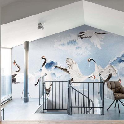 Papier peint ciel et oiseaux panoramique Dancing Cranes
