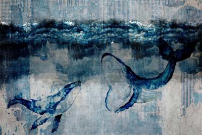 Papier peint pour douche bleu étanche baleines Whale
