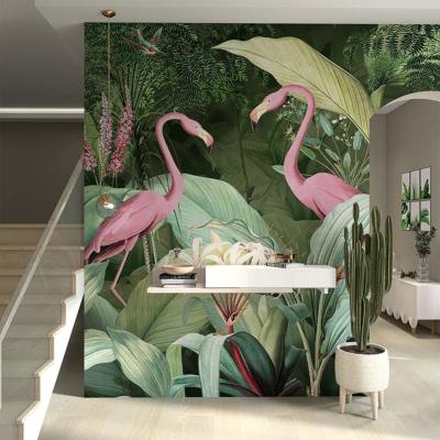 Papier peint flamants roses panoramique exotique Flamingo In Love