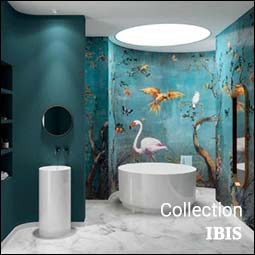 Papier peint panoramique pour salle de bain paysage bleu ibis