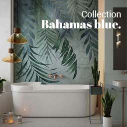 Papier peint pour salle de bain bleu bahamas