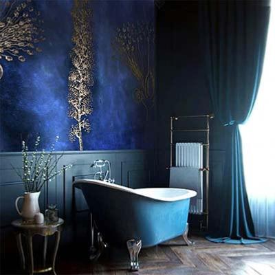 Papier peint salle de bain décoration bleue de style victorien